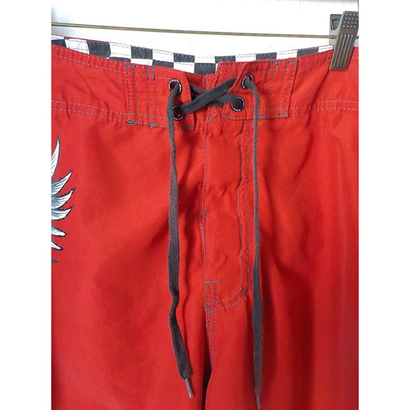 Vintage Gotcha Red Surf Swim Board Shorts Men Size 36 Skull Angel Print - Picture 4 of 13